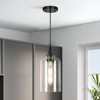 LNC Erufokoorig 1-Light 6.1" Modern Cylinder Mini Pendant Lighting, Matte Black and Seeded Glass - 2 of 4