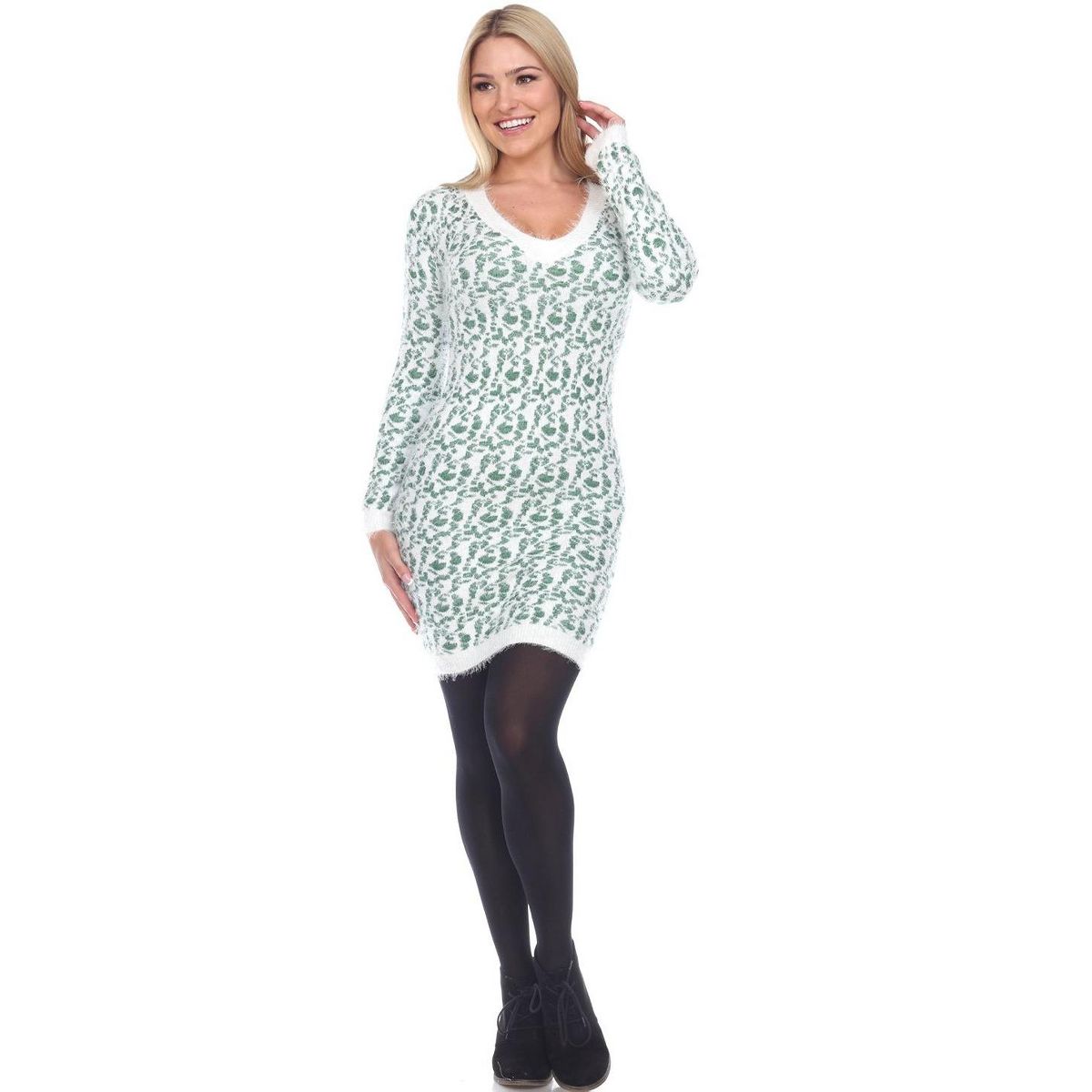Women's Angora Leopard Print Sweater Dress - White Mark - thumbnail 5