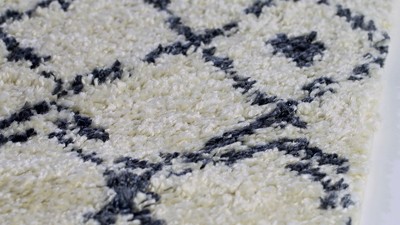 Cream/Navy Synthetic Shag Rug, Easy Care, Rectangular 8' x 10'