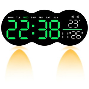 REGALWOVEN Digital Plastic Temperature Display Auto-Dimming Large Wall Clock 11 x 4.5 Inches - 1 of 4