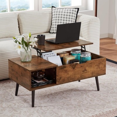COMHOMA 39" Wood Lift Top Coffee Table with Hidden Compartment and Storage Shelf for Living Room, Reception Room