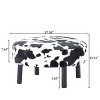 27.56" Round Ottoman, Plush Faux Rabbit Fur Footrest with Solid Wood Legs in Black/Cow Color, 27.56"x27.56"x15.51"H - 3 of 4