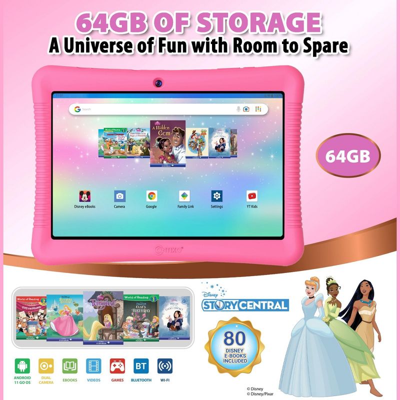 Contixo 10" Android Kids 64 GB Tablet (2023 Model), Includes 80+ Disney Storybooks & Stickers, Kid-Proof Case with Kickstand & Stylus, 3 of 14