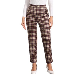 INSPIRE CHIC Women's Vintage Tartan Plaid Elastic Waist Straight Long Trousers - 1 of 4