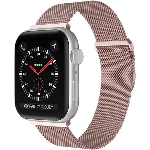 Worryfree Gadgets Metal Mesh Magnetic Apple Watch Band with Sport Clasp  Loop Strap for iWatch Series 8 7 SE 6 5 4 3 2 1 - 42/44/45/49mm - Rose Pink