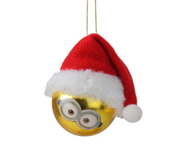 Kurt S. Adler 2.5" Despicable Me Minion Stuart with Santa Hat Gold Glass Ball Christmas Ornament - Yellow/Red