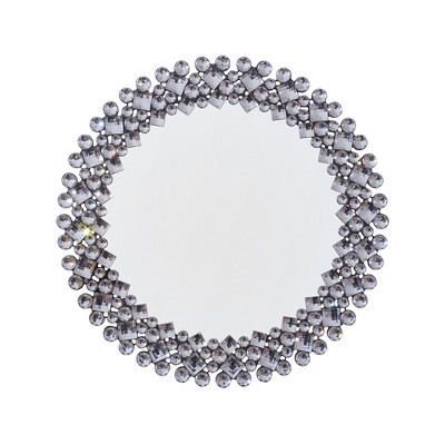 HomeRoots 20" Silver Round Faux Crystal Bling Framed Accent Mirror