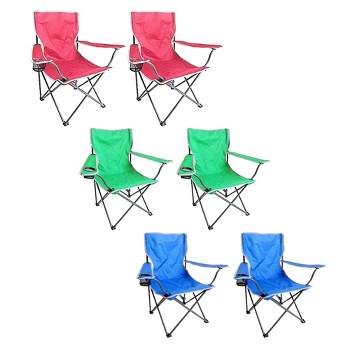 Four Seasons Courtyard OC500S-V Self Enclosing Lightweight Quad Chair with Cupholder for Camping, Sporting Events, and Tailgating, Blue (6 Pack)