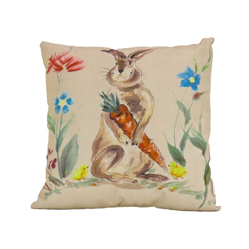 National Tree Company Bunny with Carrots Decorative Pillow, Cream, Easter Collection, 16 Inches, 1 of 5