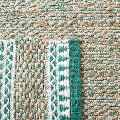 Natural Green Handwoven Geometric Wool Area Rug