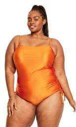 Women's Metallic Side-Ruched High Leg Cheeky One Piece Swimsuit - Fe Noel x Target Orange
