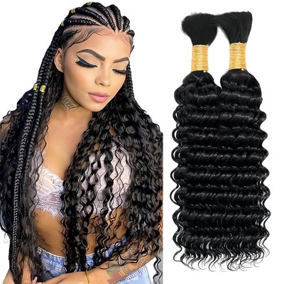 Jessie's Wig 20-26 Inch Grade S Deep Wave Hair Bulk 95g For Thin Hair Deep Wave #1b Natural Black 1Pcs/Pack