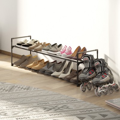 Black 2-Tier Stackable Metal and Plastic Shoe Rack