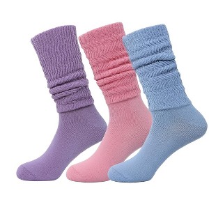 Women’s Vintage Inspired Slouch Socks Soft Cotton Blend Knee-High, 3 Pairs - 1 of 4