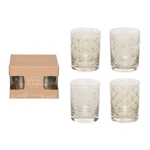 VIP Glass 6.61 in. Gold Floral Rocks Glasses Set of 4 - 1 of 2