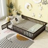 MAYEERTY Queen Floor Bed with Fence,Door, Rubber Wood Floor Bed Guardrails Brown - 2 of 4