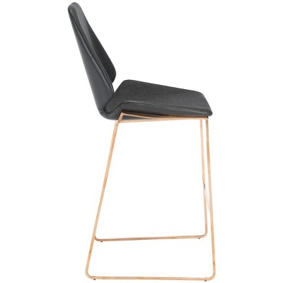 Saddle Style Black Leather Counter Stool with Gold Metal Frame