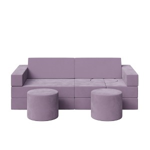 Kids Modular Play Couch, 13 Pcs Toddler Couch With Washable Velvet Covers, Building Fort Toddler Sofa Set - 1 of 4