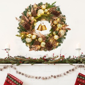 24 inch Lighted Christmas Wreath, Pre-Lit Xmas Wreath with Bow and Christmas Balls, Christmas Decorations,Christmas Wreath for Front Door,Windows,Wall - 1 of 4