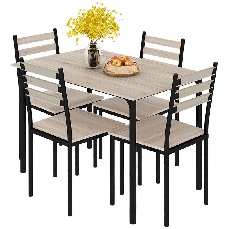 HOMCOM Modern 5-Piece Wooden Counter Dining Kitchen Table Set, 1 Table 4 Chairs Metal Legs, Suitable For Outdoors, 4 of 6