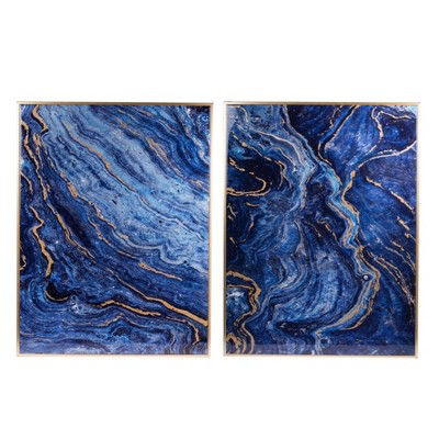 31" x 40" (Set of 2) Marbled Decorative Wall Arts Blue - A&B Home