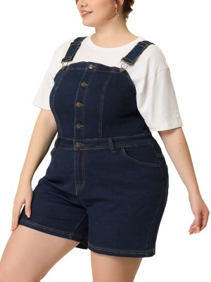 Agnes Orinda Women's Plus Size Denim Shortall Button Jeans Short