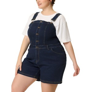 Agnes Orinda Women's Plus Size Denim Shortall Button Jeans Short - 1 of 4