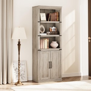 5-Tier Wooden Bookshelves with Cabinet Doors and Bookcases with Doors Floor Bookshelves and Office Storage Cabinets - 1 of 4