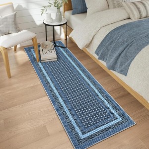 Washable Braided Printed Area Rug, Non Slip Low Pile Foldable Carpet, Soft Thin Stain Resistant Mat for Living Room Bedroom Kitchen - 1 of 4