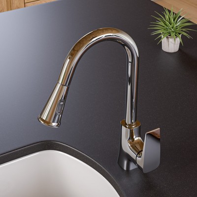 ALFI Polished Chrome Square Gooseneck Pull Down Kitchen Faucet