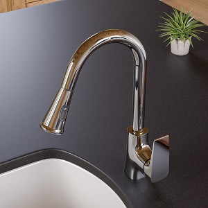 ALFI Polished Chrome Square Gooseneck Pull Down Kitchen Faucet - 1 of 4