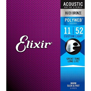 Elixir 80/20 Bronze Acoustic Guitar Strings with POLYWEB Coating, Custom Light (.011-.052) - 1 of 3