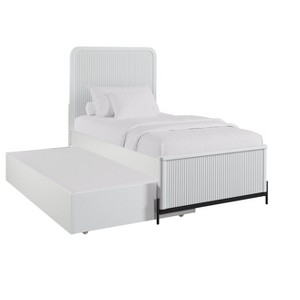 TiramisuBest White Full Twin Trundle Bed, Solid Wood + MDF, 82x56x54 inches, 202 pounds, Reeded Fronts, Birch Veneer - 1 of 4