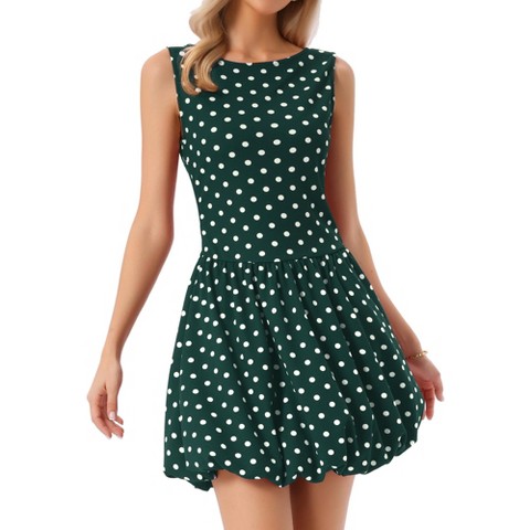 Женские платья INSPIRE CHIC Women's Polka Dot Summer Sleeveless Ruffle Hem Crew Neck A-Line Mini Dresses Medium Dark Green
