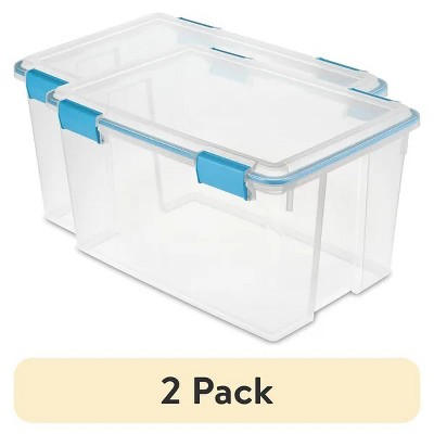 Racxily 2-Pack 54 Quart Clear Storage Bin, Gasket Box Storage Container, Weather-Resistant, with Blue Lid