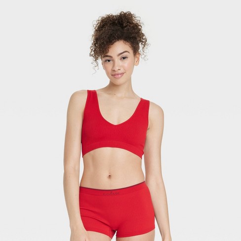 Women's Plush Ribbed Bra and Underwear Set - Colsie™ Red XS