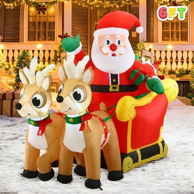 JOYFY 6 FT Christmas Inflatable Outdoor Decorations, Santa on Sleigh with Reindeer Inflatable with LEDs for Xmas Party Indoor Yard Garden Lawn Décor