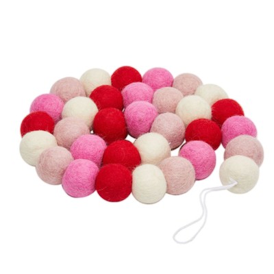 Bright Creations Pom Pom Garland Decoration with 32 Wool Felt Balls for Art and Crafts (White, Red, Pink, 6 Feet)