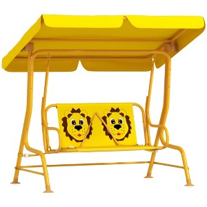 Qaba Kids Patio Swing, 2-Seater Outdoor Porch Swing Bench with Adjustable Canopy, Safety Belt for Patio, Garden, Poolside, Balcony - 1 of 4