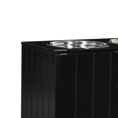 Black Elevated Dog Bowls with Storage Cabinet and Stainless Steel Bowls