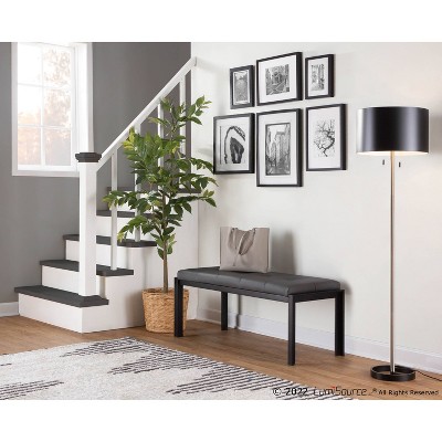 Fuji Black and Gray Faux Leather Bench with Metal Frame