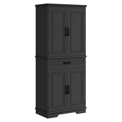 71.7” Tall Pantry Storage Cabinet, Kitchen Pantry Cabinet w/Drawer, Door Shelves, Adjustable Shelves, Large Kitchen Pantry for Dining Room, Black