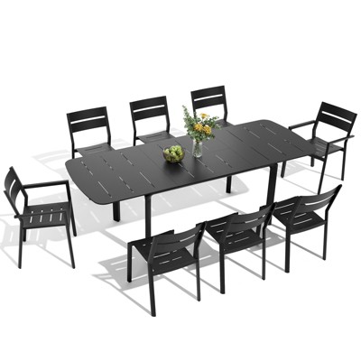 Crestlive products 9pc aluminum patio dinning set 94.5in table and 8 chairs Aluminum top Black for outdoor pool lawn