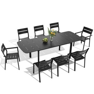 Crestlive products 9pc aluminum patio dinning set 94.5in table and 8 chairs Aluminum top Black for outdoor pool lawn - 1 of 4