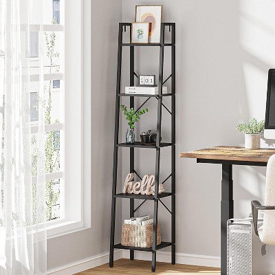 Ladder Shelf, Bookshelf Bookcase, Freestanding Corner Storage Shelve with 2 Hooks