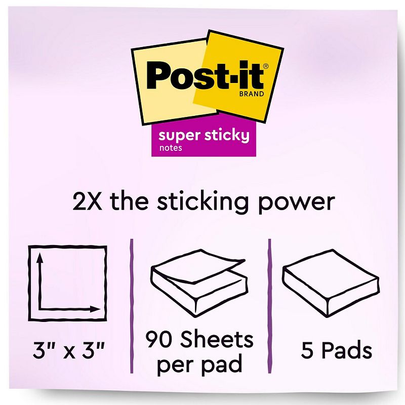 Post-it Super Sticky Notes 3" x 3" Iris 90 Sheets/Pad 108640, 5 of 10