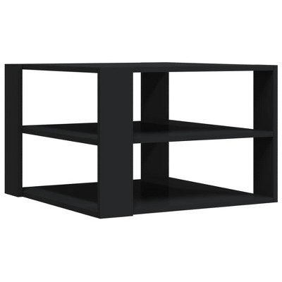 vidaXL Black Coffee Table with 3-Tier Open Shelf - Modern Living Room Furniture Made from Moisture Resistant Engineered Wood - Square Sofa Side Table
