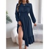 Coolmee Women's Crew Neck Long Sleeve Maxi Dress High Waist Crewneck Casual Loose Ruffled Bust Ruched Dress Lantern Sleeve Sundress - 4 of 4