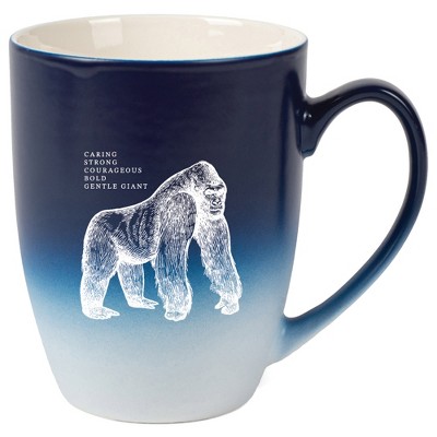 Elanze Designs 12 Ounce Ceramic Decorative Laser Engraved Giftable Novelty Tea Coffee Cup Mug Navy Blue and White Gorilla Caring Strong Courageous