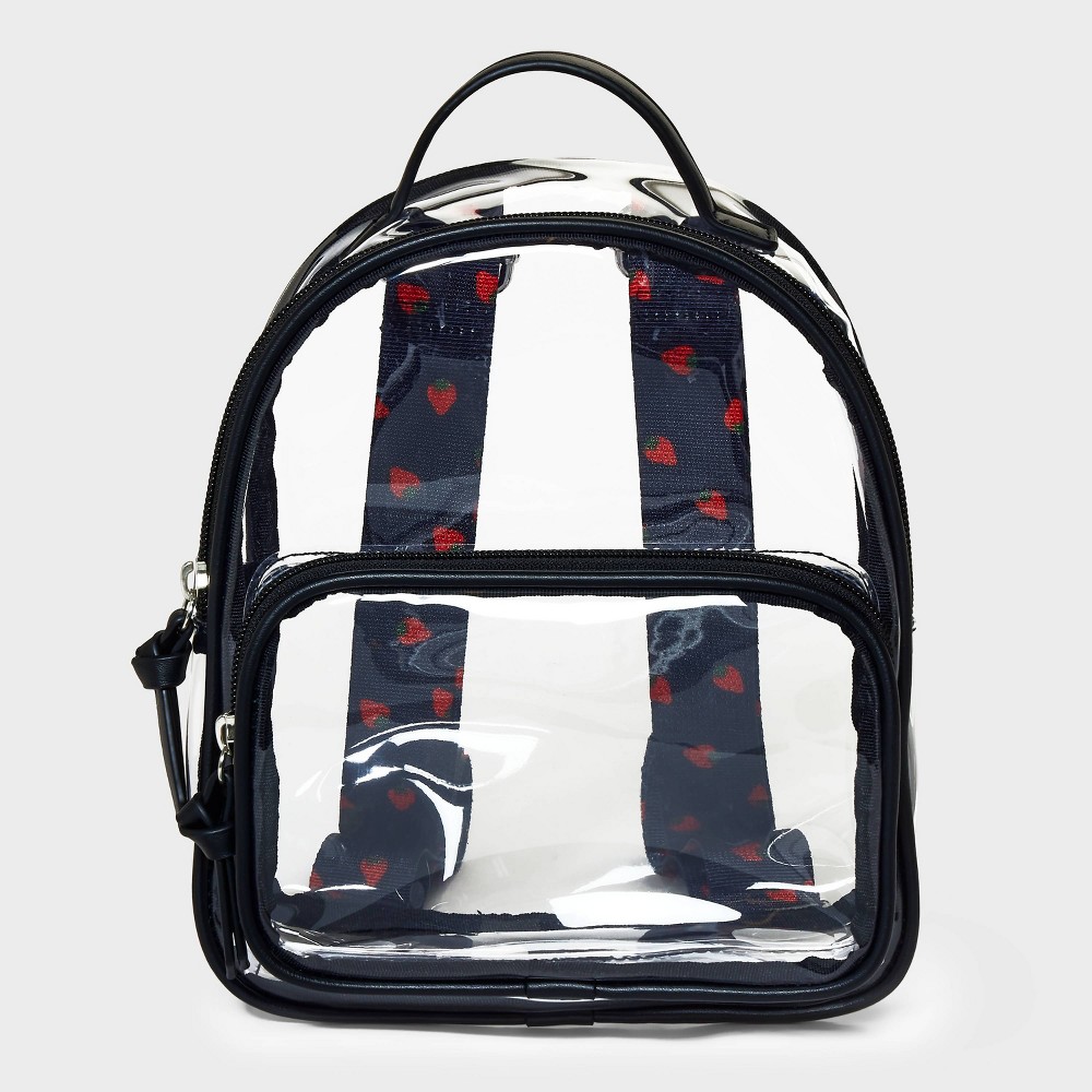 Photos - Travel Accessory Girls' 8.5' Mini Backpack with Strawberry Straps - art class™ Black/Clear
